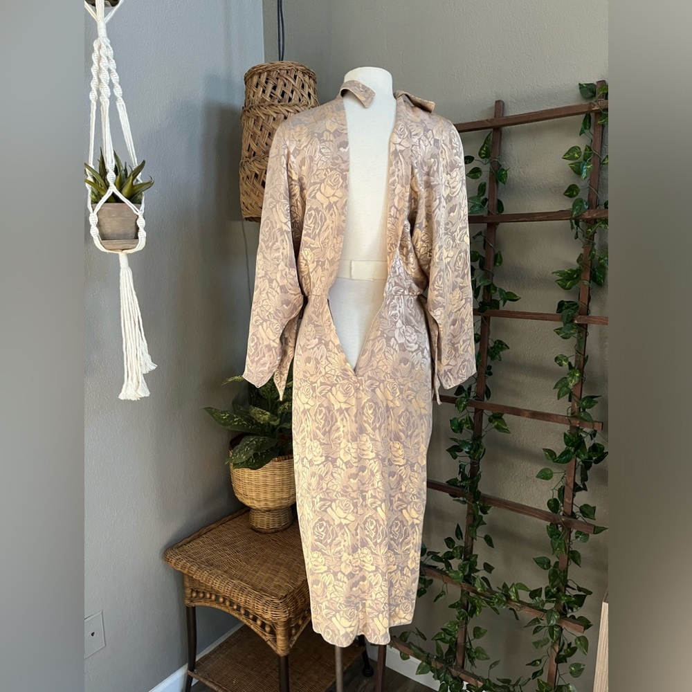 B.B. Collections by Barbara Barbara 80s VTG Metallic Satin Floral Midi Dress - Picture 12 of 15